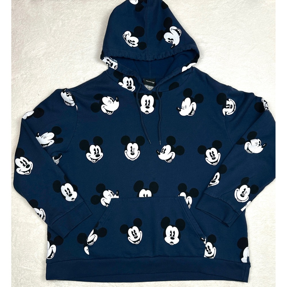 Disney Mickey Mouse All Over Print Hoodie Mens 2XL Navy‎ Blue Hooded Sweatshirt